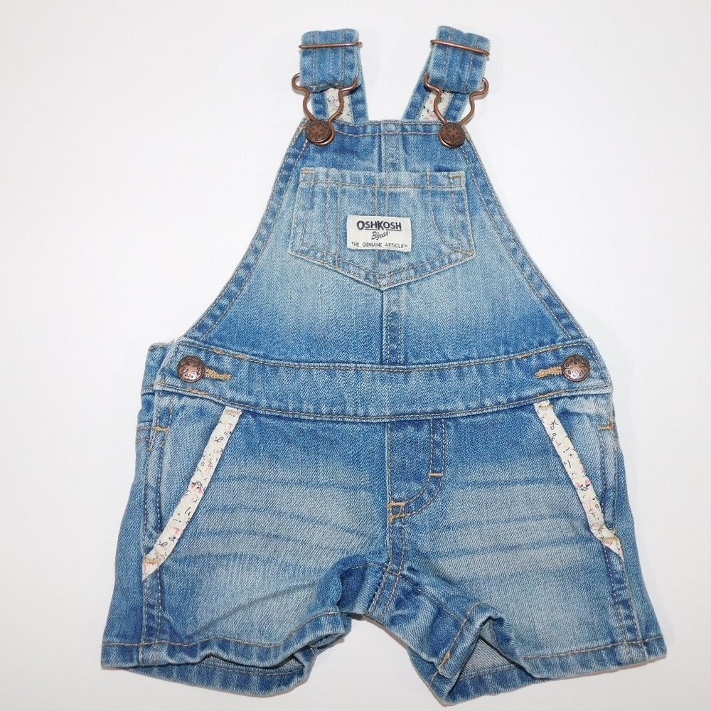 Oshkosh B'gosh Denim Blue Jean short overalls Baby Girl 3 months 3M